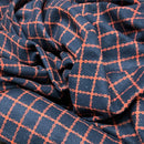 10m Orange Checks Tartan Wool Blend Fabric, Navy Blue - Bull Ring Fabrics