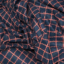 10m Orange Checks Tartan Wool Blend Fabric, Navy Blue - Bull Ring Fabrics