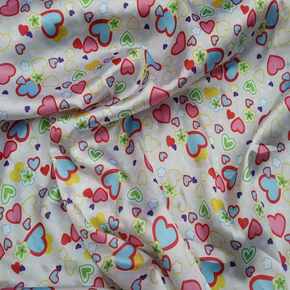 10m Silky Satin Retro Funky Love Hearts Fabric 60" - Bull Ring Fabrics