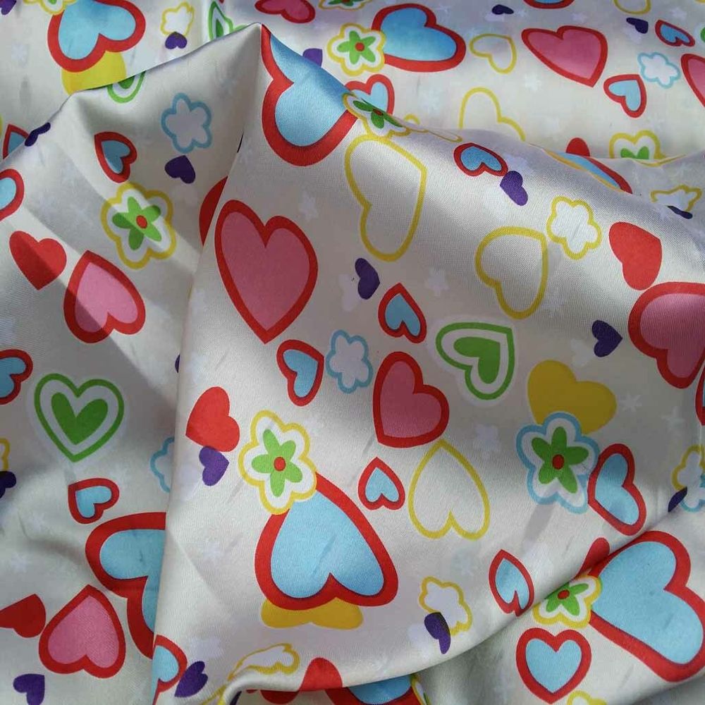 10m Silky Satin Retro Funky Love Hearts Fabric 60" - Bull Ring Fabrics