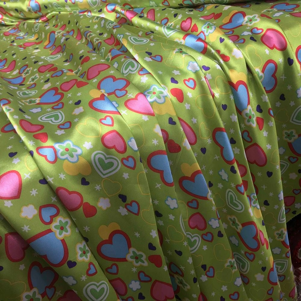 10m Silky Satin Retro Funky Love Hearts Fabric 60" - Bull Ring Fabrics