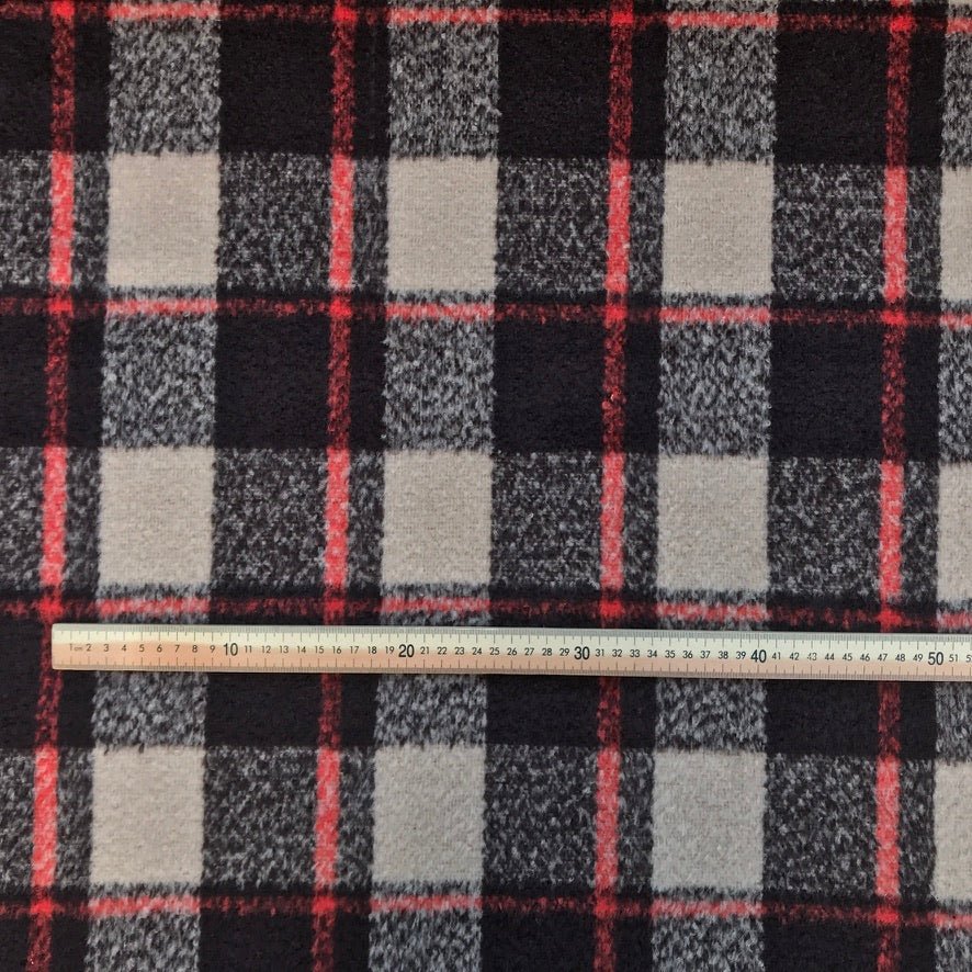 10m Square Checks Wool Blend Fabric, Beige/Brown - Bull Ring Fabrics