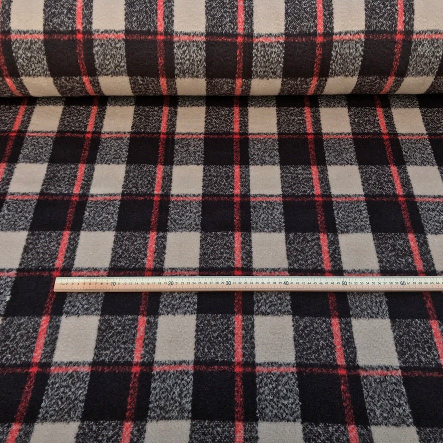 10m Square Checks Wool Blend Fabric, Beige/Brown - Bull Ring Fabrics