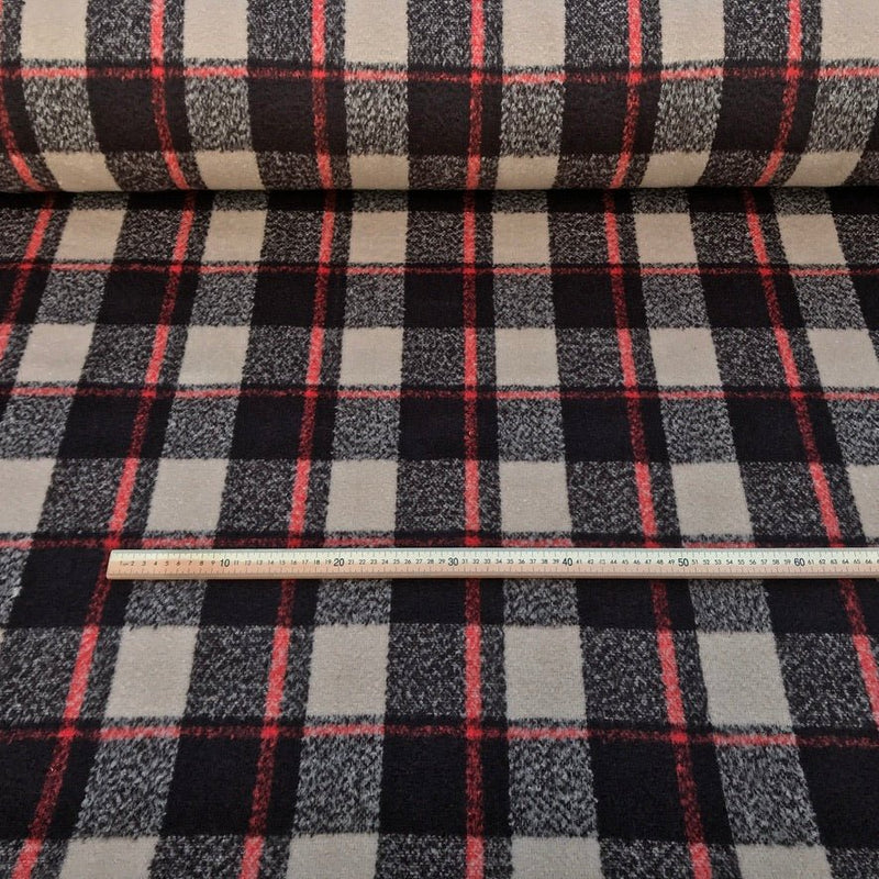10m Square Checks Wool Blend Fabric, Beige/Brown - Bull Ring Fabrics