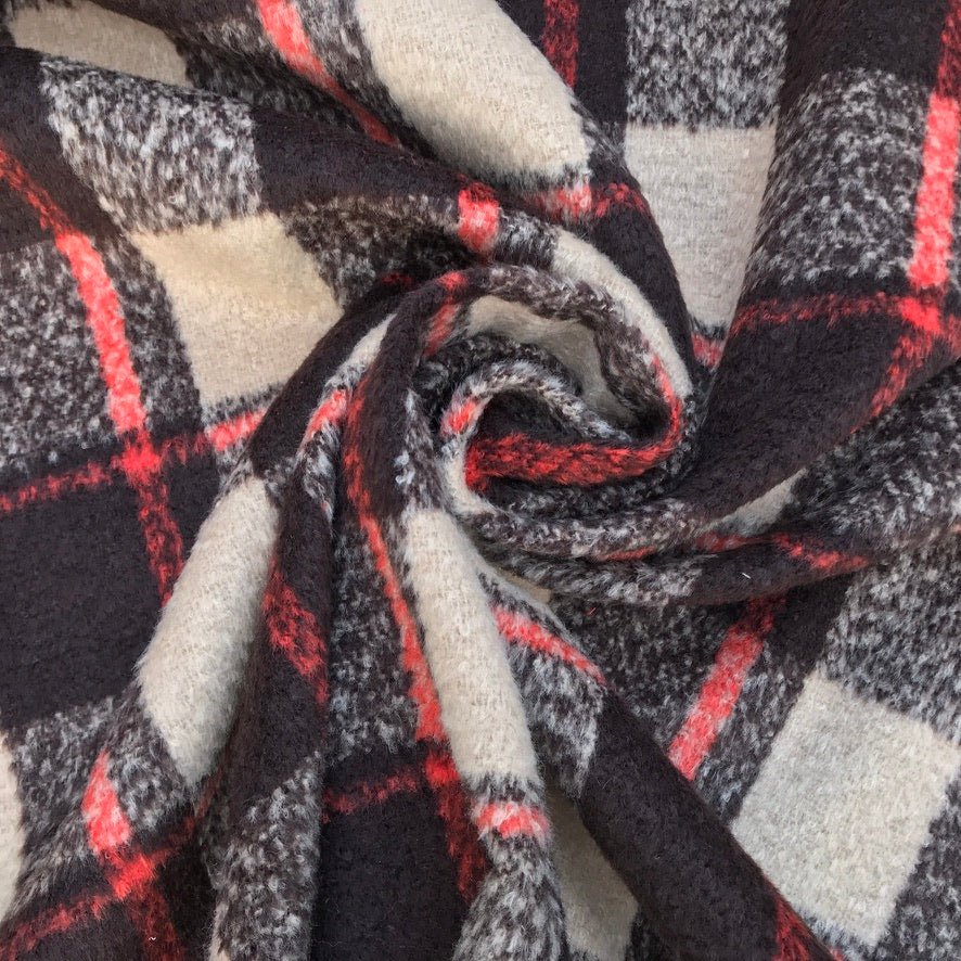 10m Square Checks Wool Blend Fabric, Beige/Brown - Bull Ring Fabrics