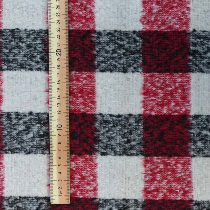 10m Square Checks Wool Blend Fabric, Red/Black - Bull Ring Fabrics