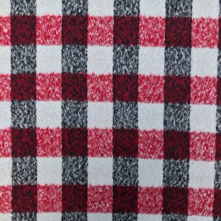 10m Square Checks Wool Blend Fabric, Red/Black - Bull Ring Fabrics