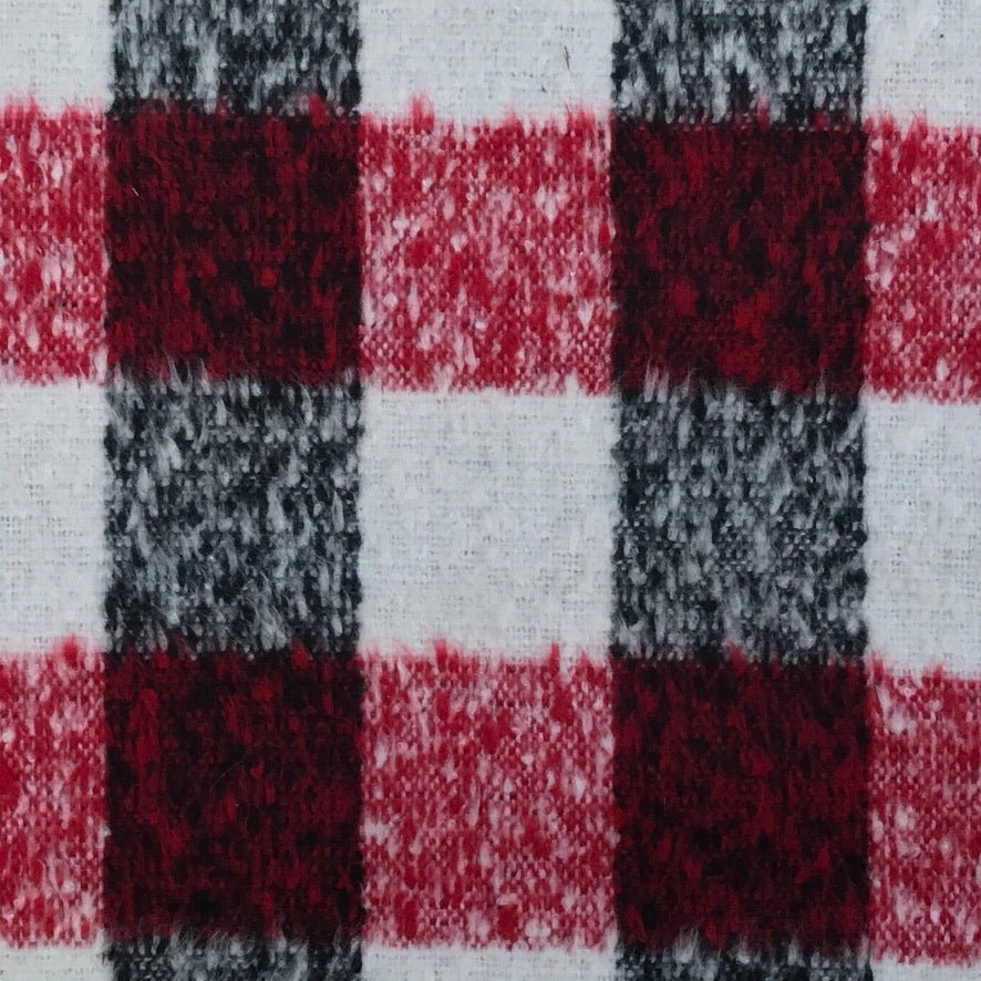 10m Square Checks Wool Blend Fabric, Red/Black - Bull Ring Fabrics