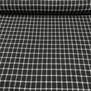 10m White Checks Tartan Wool Blend Fabric, Black - Bull Ring Fabrics