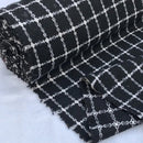 10m White Checks Tartan Wool Blend Fabric, Black - Bull Ring Fabrics