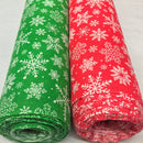 10m White Xmas Snowflakes Christmas Polycotton Fabric 45", Green - Bull Ring Fabrics