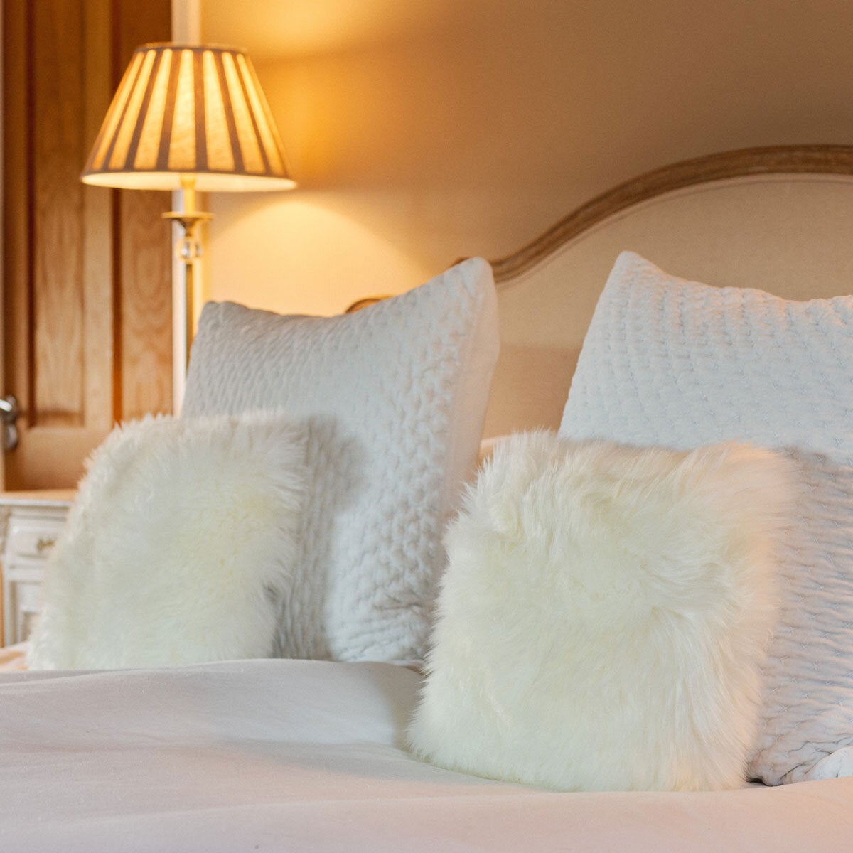 Bowron Single Sided Sheepskin Cushion, 35 x 35cm in 7 Colours - Ivory