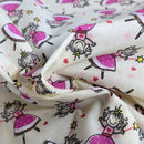 150m Pink Princess Fairy Cotton Fabric Polycotton Dressmaking Kids Print, Cream - Bull Ring Fabrics