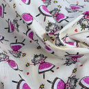 150m Pink Princess Fairy Cotton Fabric Polycotton Dressmaking Kids Print, Cream - Bull Ring Fabrics