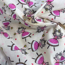 150m Pink Princess Fairy Cotton Fabric Polycotton Dressmaking Kids Print, Cream - Bull Ring Fabrics