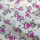 150m Pink Princess Fairy Cotton Fabric Polycotton Dressmaking Kids Print, Cream - Bull Ring Fabrics