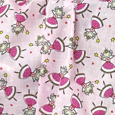 150m Pink Princess Fairy Cotton Fabric Polycotton Dressmaking Kids Print, Pink - Bull Ring Fabrics