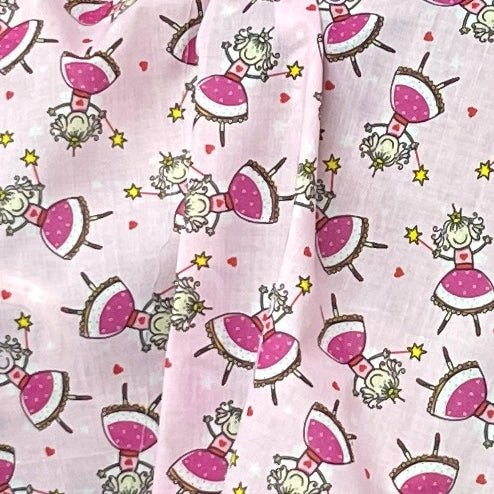 150m Pink Princess Fairy Cotton Fabric Polycotton Dressmaking Kids Print, Pink - Bull Ring Fabrics