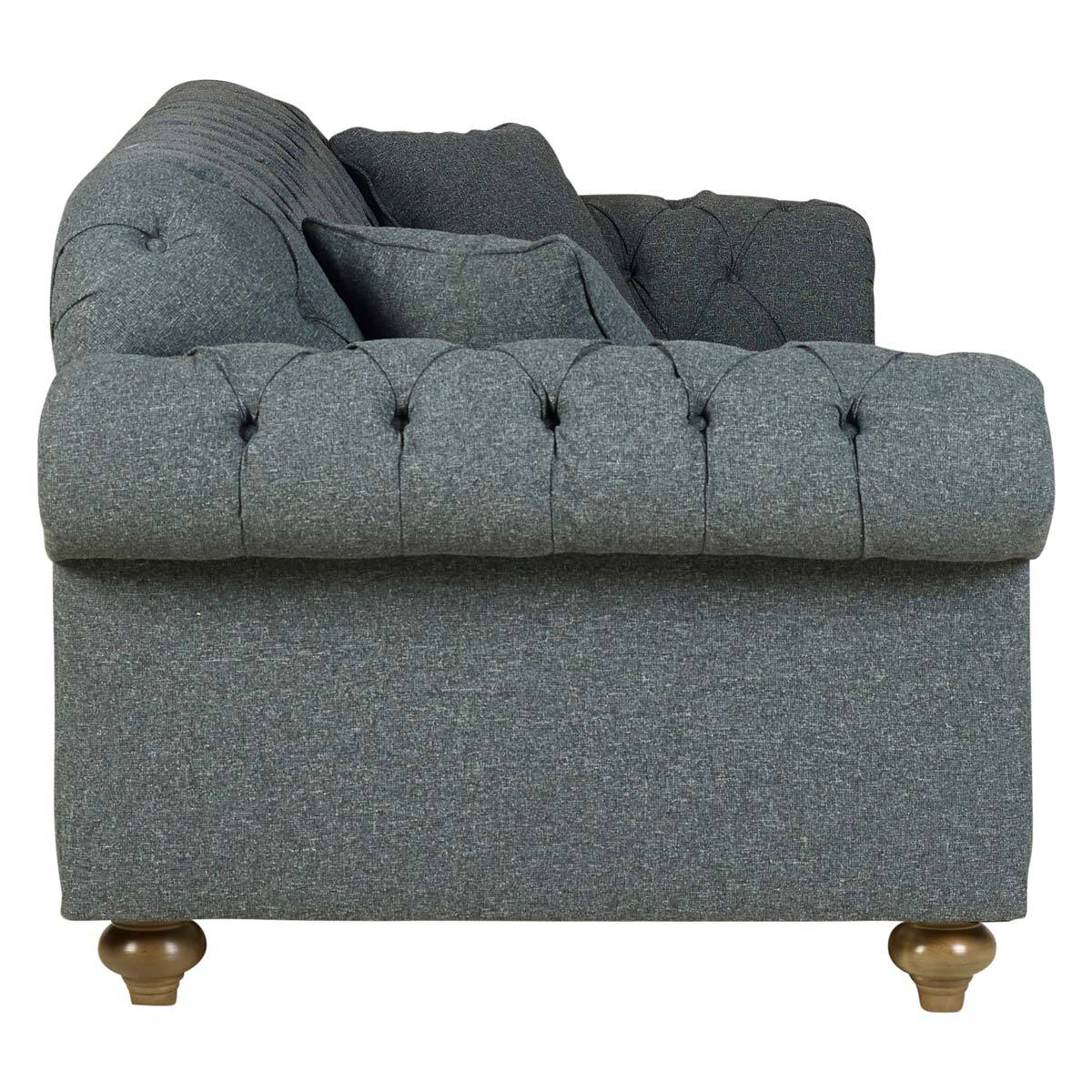Bordeaux Button Back Blue Fabric 4 Seater Sofa