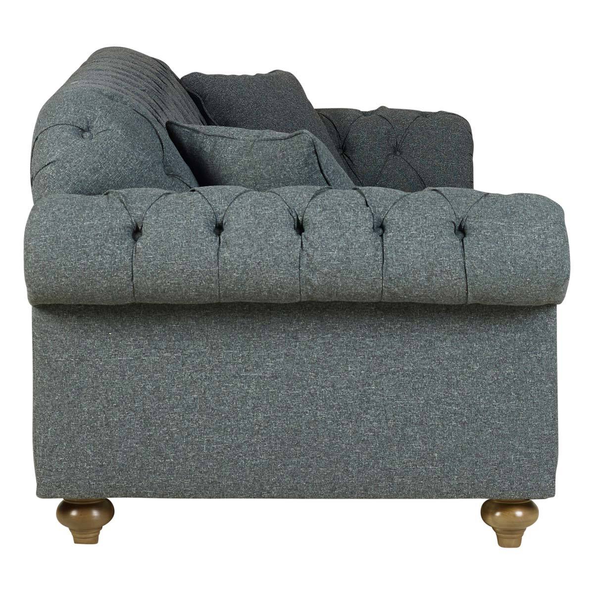 Bordeaux Button Back Blue Fabric 3 Seater Sofa