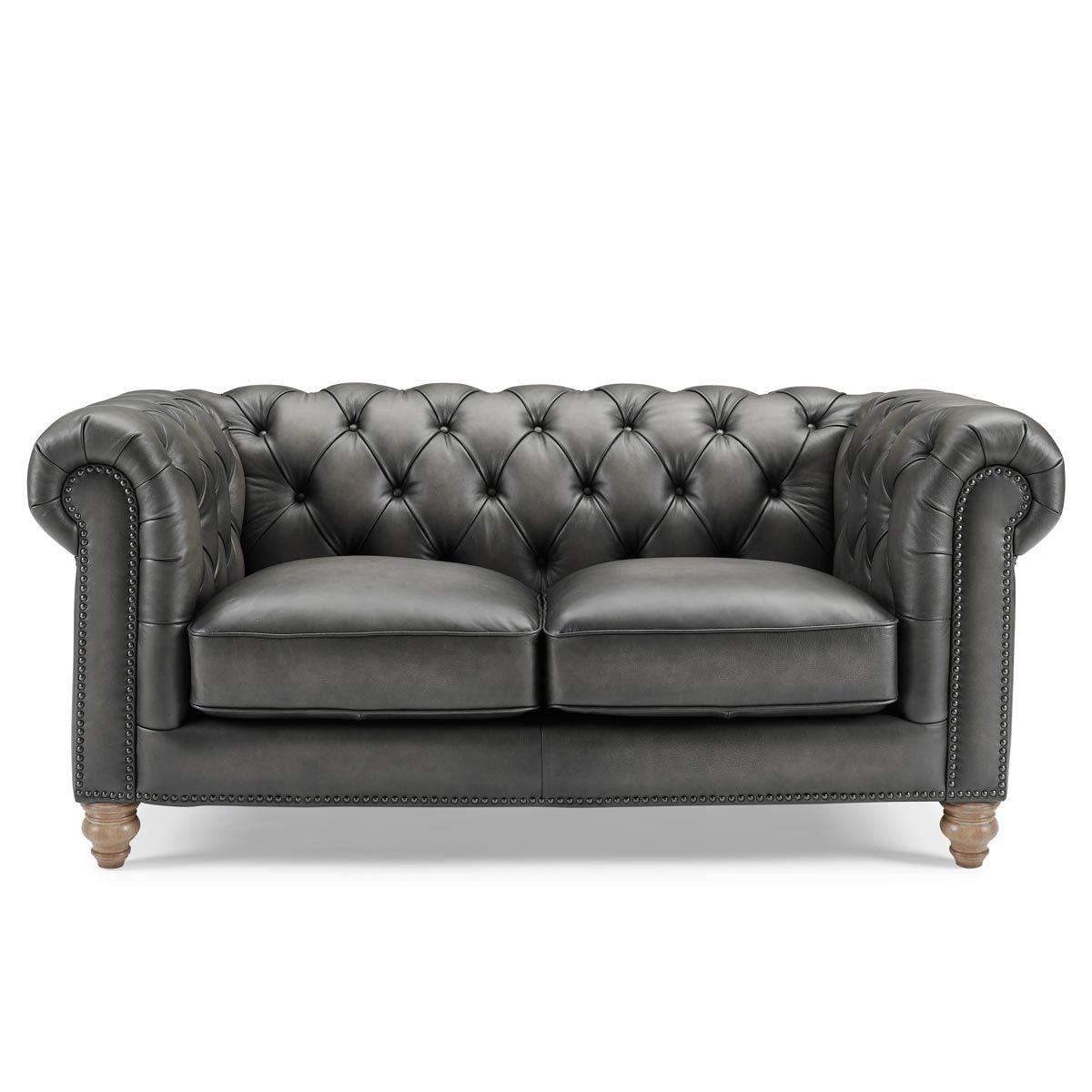 Allington 2 Seater Grey Leather Chesterfield Sofa
