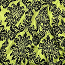 Tissu taffetas floqué velours damassé noir, vert anis