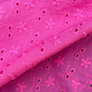 2 Hole Floral Broderie Anglaise 100% Cotton Fabric Dress 54”- Hot Pink - Bull Ring Fabrics