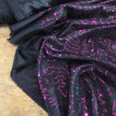 Black Cerise Metallic Satin Fabric Zebra Print Bonded Dress Material