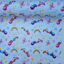 Unicorns & Rainbow PVC Plastic Oilcloth Table Protector Fabric 140cm, White