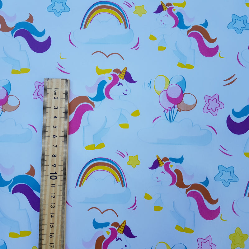 Unicorns & Rainbow PVC Plastic Oilcloth Table Protector Fabric 140cm, White