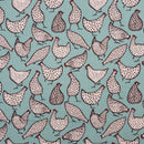 Rose Hubble Chicken Print Cotton Fabric Sewing Craft Quilting 45", Duck Egg