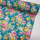 Floral Polycotton Fabric – Vintage Rose Print On Teal Green | 45” Wide Sewing & Craft Material