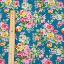 Floral Polycotton Fabric – Vintage Rose Print On Teal Green | 45” Wide Sewing & Craft Material