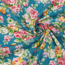 Floral Polycotton Fabric – Vintage Rose Print On Teal Green | 45” Wide Sewing & Craft Material