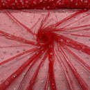 Red Mesh Tulle Net Fabric Metallic Silver Floral Sheer Dress Craft Material