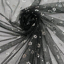Black Mesh Tulle Net Fabric Metallic Silver Floral Sheer Dress Craft Material