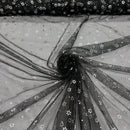 Black Mesh Tulle Net Fabric Metallic Silver Floral Sheer Dress Craft Material