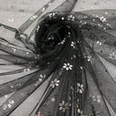 Black Mesh Tulle Net Fabric Metallic Silver Floral Sheer Dress Craft Material