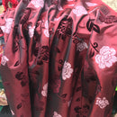 Wine/Red Velvet Flock Taffeta Fabric Silver Floral Roses Dress Material 150cm
