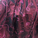 Ribbon Sunflower Floral Taffeta Dress Fabric 60", Wine Shot Black