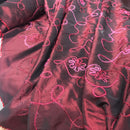 Ribbon Sunflower Floral Taffeta Dress Fabric 60", Wine Shot Black
