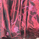 Ribbon Sunflower Floral Taffeta Dress Fabric 60", Wine Shot Black