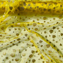 Metallic Glitter Gold Hearts Organza Fabric Dress Draping 150cm, Yellow