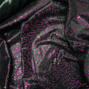 Cerise Sequins Cobweb Overlay Bonded Satin Net Lace, Black