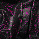 Cerise Sequins Cobweb Overlay Bonded Satin Net Lace, Black