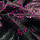 Cerise Sequins Cobweb Overlay Bonded Satin Net Lace, Black