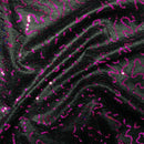 Cerise Sequins Cobweb Overlay Bonded Satin Net Lace, Black