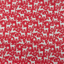20m Christmas Polycotton Fabric – Reindeer Rudolph Snow 45”, Red - Bull Ring Fabrics