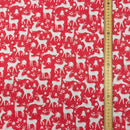 20m Christmas Polycotton Fabric – Reindeer Rudolph Snow 45”, Red - Bull Ring Fabrics