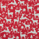 20m Christmas Polycotton Fabric – Reindeer Rudolph Snow 45”, Red - Bull Ring Fabrics